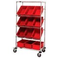 Global Equipment Easy Access Slant Shelf Chrome Wire Cart 12 6"H Grid Containers Red 36x18x63 269000RD
